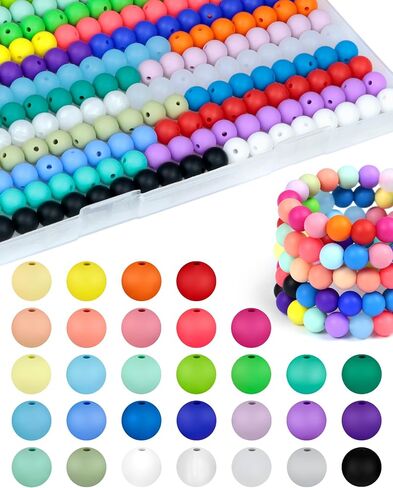 180PCS FIVEIZERO Small Silicone Beads, 30 Colors 9mm Silicone Beads Focal Beads Rubber Round Beads Mixed Color Silicone Beads Bulk for DIY and Keychain Accessories Silicone Beads Crafts Making in Saudi Arabia