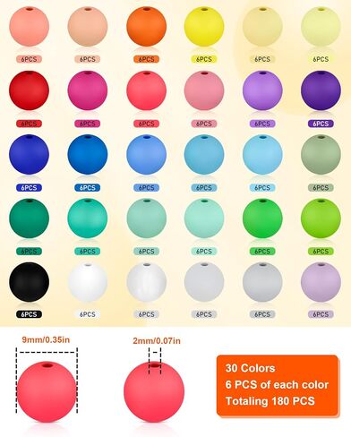 180PCS FIVEIZERO Small Silicone Beads, 30 Colors 9mm Silicone Beads Focal Beads Rubber Round Beads Mixed Color Silicone Beads Bulk for DIY and Keychain Accessories Silicone Beads Crafts Making in Saudi Arabia