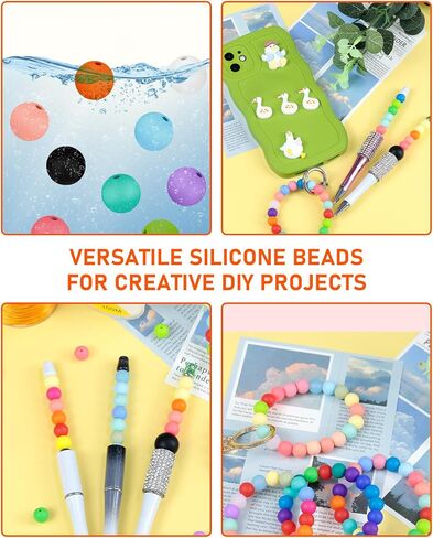 180PCS FIVEIZERO Small Silicone Beads, 30 Colors 9mm Silicone Beads Focal Beads Rubber Round Beads Mixed Color Silicone Beads Bulk for DIY and Keychain Accessories Silicone Beads Crafts Making in Saudi Arabia