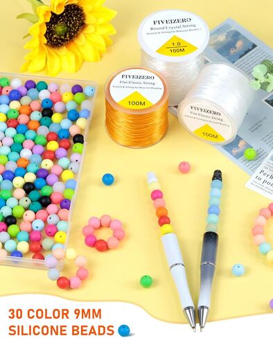 180PCS FIVEIZERO Small Silicone Beads, 30 Colors 9mm Silicone Beads Focal Beads Rubber Round Beads Mixed Color Silicone Beads Bulk for DIY and Keychain Accessories Silicone Beads Crafts Making in Saudi Arabia