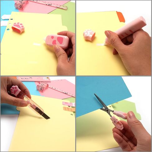 9 Pcs Cute Cat Paw Stationery Set Pencil Sharpener Retractable Eraser Correction Tape Sticky Notes Ruler Mini Scissors Utility Cutter School Office Supplies (Pink) in Saudi Arabia
