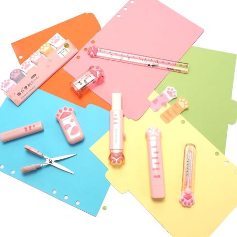 9 Pcs Cute Cat Paw Stationery Set Pencil Sharpener Retractable Eraser Correction Tape Sticky Notes Ruler Mini Scissors Utility Cutter School Office Supplies (Pink) in Saudi Arabia