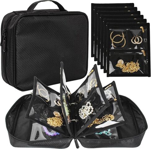 Travel Jewelry Organizer Case,Small Jewelry Bags Jewelry Storage Book Binder with Clear Zipper Velvet Pouch for Traveling,Earrings, Rings, Necklace, Bracelet (Pink) in Saudi Arabia
