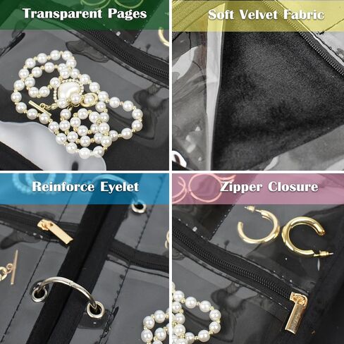 Travel Jewelry Organizer Case,Small Jewelry Bags Jewelry Storage Book Binder with Clear Zipper Velvet Pouch for Traveling,Earrings, Rings, Necklace, Bracelet (Pink) in Saudi Arabia