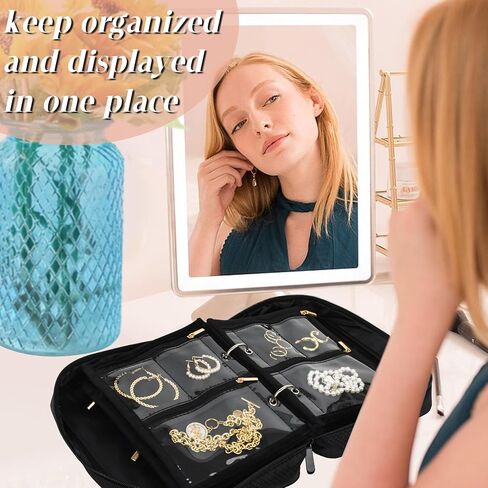 Travel Jewelry Organizer Case,Small Jewelry Bags Jewelry Storage Book Binder with Clear Zipper Velvet Pouch for Traveling,Earrings, Rings, Necklace, Bracelet (Pink) in Saudi Arabia