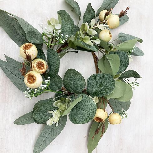 2 Pieces Candle Rings, Candle Rings Wreaths 3 Inch Center Artificial Eucalyptus Leaves Wreaths Small Boho Wreath Pillar Candle Holder for Wedding Home Door Tabletop Decor(B) in Saudi Arabia