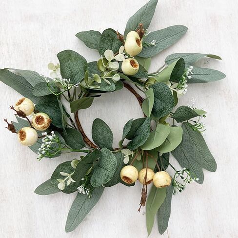 2 Pieces Candle Rings, Candle Rings Wreaths 3 Inch Center Artificial Eucalyptus Leaves Wreaths Small Boho Wreath Pillar Candle Holder for Wedding Home Door Tabletop Decor(B) in Saudi Arabia