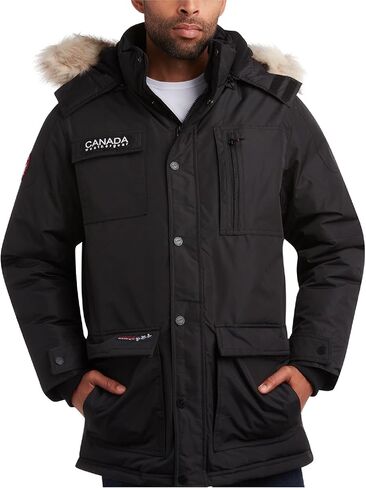 سترة رجالية من CANADA WEATHER GEAR - معطف باركا مبطن بالصوف القطبي ثقيل الوزن مع غطاء رأس من الفرو الصناعي - سترات دافئة للرجال (M-XXL) in Kuwait