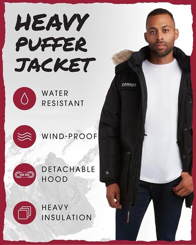 سترة رجالية من CANADA WEATHER GEAR - معطف باركا مبطن بالصوف القطبي ثقيل الوزن مع غطاء رأس من الفرو الصناعي - سترات دافئة للرجال (M-XXL) in Kuwait