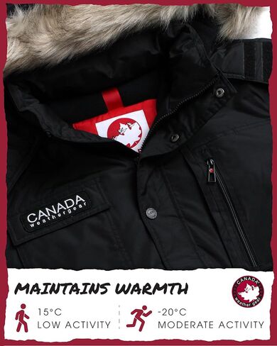 سترة رجالية من CANADA WEATHER GEAR - معطف باركا مبطن بالصوف القطبي ثقيل الوزن مع غطاء رأس من الفرو الصناعي - سترات دافئة للرجال (M-XXL) in Kuwait