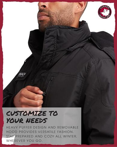 سترة رجالية من CANADA WEATHER GEAR - معطف باركا مبطن بالصوف القطبي ثقيل الوزن مع غطاء رأس من الفرو الصناعي - سترات دافئة للرجال (M-XXL) in Kuwait
