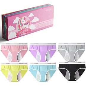 Teen Girls Knickers, 6-Pack Soft Cotton Panties, Anti-Leak & Washable, Comfortable & Airy, Ideal for School and Daily