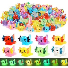 32 pcs Luminous Mini Resin Axolotl 8 Colors Glow in The Dark Tiny Small Little Resin Axolot to Hide Plastic Animal Figures for Garden Micro Landscape Aquarium Potted DIY Miniature Dollhouse Decor