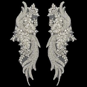 FINGERINSPIRE 1 Pair Rhinestons Clothing Applique Patch Sew on Crystal Embroidery Fabric Patch Handmade Silver Flower Rhinestons Crystal Patches for Wedding Dress Decoration Dress Clothes Accessory