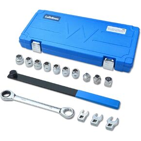 15 Pieces Ratcheting Serpentine Belt Tool Set,Serpentine Belt Removal Installation Tensioner Kit with Reversible Ratcheting Wrench, Socket Adapters, 6-Point Sockets, and Crowfoot Wrenches