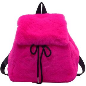 Ulisty Women Small Faux Rabbit Fur Backpack Furry Drawstring Daypack Plush Shoulder Bag