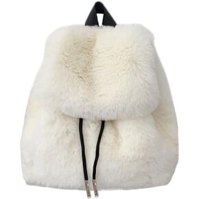 Ulisty Women Small Faux Rabbit Fur Backpack Furry Drawstring Daypack Plush Shoulder Bag