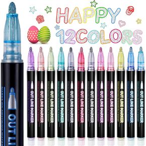 Gifts for Teen Girls Gifts Trendy Stuff, Stocking Stuffers for Kids, Art Crafts Gifts for 4-13 Year Old Girl, 12 Colors Shimmer Markers Metallic Outline Pens for Drawing, Art School Supplies for Kids