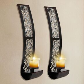 Antique Wall Sconce with Tea Light Candle Holder, Metal Wall Decorations for Living Room Dining Room Bedroom, 14.2 x 3.5 Inch, Set of 2 Candle Sconce
