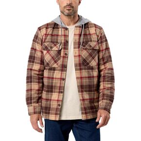INTO THE AM Ridgeview Flannel Jacket for Men S-4XL Plaid Hooded Quilt Lining Insulated Shirt Jacket Coat