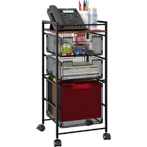 TQVAI 3-Drawer Rolling Storage Cart, Letter Size File Folders Organizer, Mobile Utility Cart on Wheels for Coffee Bar Home Office Classroom Organization and Storage, Black/Antique