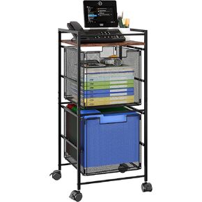TQVAI 3-Drawer Rolling Storage Cart, Letter Size File Folders Organizer, Mobile Utility Cart on Wheels for Coffee Bar Home Office Classroom Organization and Storage, Black/Antique