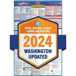 ملصق قانون العمل بواشنطن لعام 2024 - متوافق مع الولاية، الفيدرالي، OSHA - ورق ممتاز سميك، متين، مقاوم للماء، مقاوم للتمزق - ملصق توظيف باللغة الإنجليزية مطلوب في مكان العمل - 26 بوصة × 39.5 بوصة