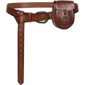 Medieval Embossed Belt with Embossed Belt Bag Vintage Faux Leather Belt and Belt Pouch Cosplay Bag