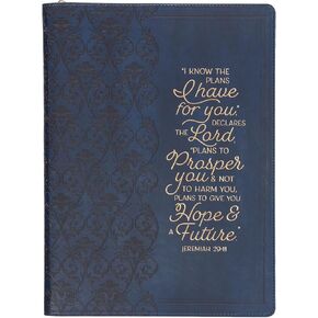 Christian Art Gifts Premium Vegan Leather Zippered Portfolio for Women, Men & Grads w/Inspirational Scripture: I Know The Plans Encouraging Bible Verse w/Pen & Highlighter Combo, Navy Blue & Gold