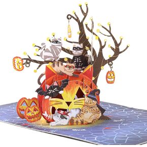 Liif Pumpkin Cats 3D Greeting Pop Up Halloween Card, Funny Halloween Card For Cat Lover, Kids, Cute, with Message Note & Envelop, Large Size 8 x 6 inch
