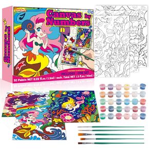 Sixth Space Paint by Numbers for Kids Ages 4-8, Beginner Framed Pre-Printed Acrylic Oil Painting, Includes (8x10, 8x9, 8x8 inch) Framed Canvas, 30 Acrylic Paint Pots, 5 Brushes, Pre-Drawn Canvas