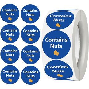 Contains Nuts Labels 1 inch Allergen Warning Stickers Round Allergies Food Rotation Advisory Circle Dots for Jars Glass Bottle Retail Packaging 500 pcs per roll