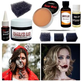 Halloween Liquid Latex Special Effects SFX Makeup Kit, Halloween Makeup Fake Scar Wound Modeling Skin Wax with Spatula, Fake Blood Gel Scar Wax Kit SFX Make up for Halloween Cosplay