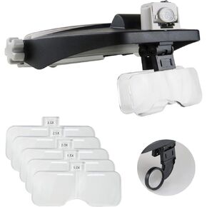 Beileshi Head Mounted Magnifier,1x-6x,8X Head Magnifying Glass with LED Light with Cold and Warm Light Source, Professional Jeweler's Loupe Light