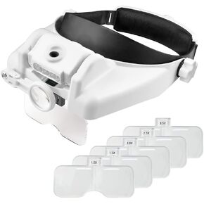 Beileshi Head Mounted Magnifier,1x-6x,8X Head Magnifying Glass with LED Light with Cold and Warm Light Source, Professional Jeweler's Loupe Light