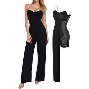 Popilush Formal Jumpsuits for Women Dressy Wide Leg Long Pants Overalls Sleeveless Wedding Guest Outfit with Shapewear