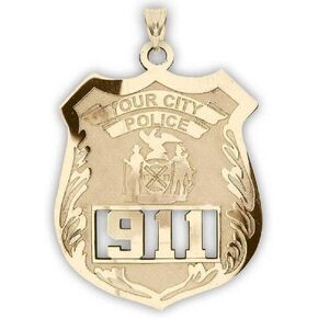 PicturesOnGold.com Personalized Police Badge with Your Number & Department in Solid 10K, 14k Gold or Sterling Silver