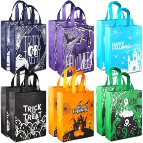 Aviski 12PCS Halloween Trick or Treat Bags,Halloween Tote Bags with Handles, Large Gift Bags, Multifunctional Non-Woven Halloween Bags for Gifts Wrapping, Halloween Party Supplies, 15×11.8×3.9"