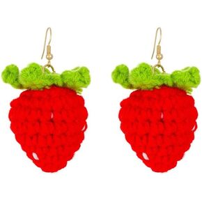 Red Strawberry Drop Earrings Handmade Crochet Strawberry Earrings Big Red Strawberry Fruit Dangle Earrings Winter Fashion Earrings