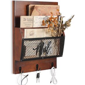 Yalikop 2 Tiered Mail Organizer Wall Mounted Keys and Mail Holder on Wall Mail Organizer Wall Mounted 13.66" x 10.6" Decorative Mail sorter Organizer Mail and Key Holder for Home, Office