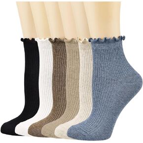 Mcool Mary Womens Crew Socks Ruffle Casual Cotton Frilly Breathable Cute Knit Lettuce Trim Ankle Socks 6 Pack