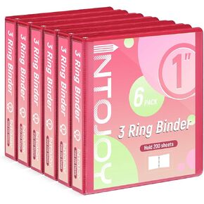 3 Ring Binder 1 Inch, IntoJoy 6 Pack Clear View 3 Hole Binder PVC-Free Fits 8.5x11 Inch Paper Flexible Round Ring Binders for School Office Home Binder Supplies (Yellow)