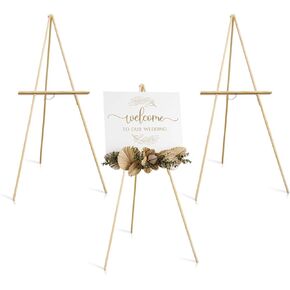 nianfeng Wooden Easel Stand for Sign, Easel Display Stand Floor for Wedding Sign With Adjustable Tray, 63-Inch, Tripod A-Frame Poster Light Duty, Welcome, Art Show & Baby Shower (Natural)