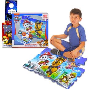 Paw Patrol Foam Puzzle for Toddlers, Kids - Bundle with 25 Piece Paw Patrol Foam Jigsaw Puzzle Playset Plus Paw Patrol Stickers and More | Paw Patrol Boys and Girls Floor Puzzles