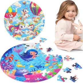 Puzzles for Kids Ages 4-6, Kids Puzzles with Mermaid Unicorn, 2 In 1 Toddler Puzzles 70 Piece Large Floor Puzzles for Kids Ages 3 4 5 6 7 8, Educational Learning Toy Gift Jigsaw Puzzles for Girls Boys