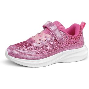 RUNSIDE Girls Glitter Sneakers Lightweight Kids Sparkle Tennis Shoes with Hook and Loop for Toddler/Little Kid/Big Kid