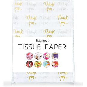 Bzumoot 50 Sheets Tissue Paper 20 * 28 Inches White and Gold Tissue Paper for Gift Bags Love Flower Wrapping Gift Paper Tissue Paper Packaging for Lovers Friends Elders