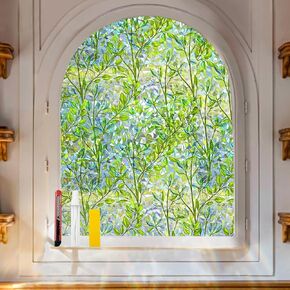Window Privacy Film Stain Glass Window Film Rainbow Window Film Window clings Non-Adhesive Reusable Decorative for Room (Leaf Rainbow, 17.5 X 78.7 in)
