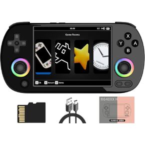 RG40XX H Retro Handheld Game Console 4.0-inch IPS Screen Linux System Game Player 64GB Card Preloaded 5000+ Games RGB Lighting 3200mAh Battery(RG40XX H-Black)
