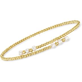 RS Pure by Ross-Simons 3-3.5mm Cultured Pearl Beaded Bypass Cuff Bracelet in 14kt Yellow Gold. 7 inches
